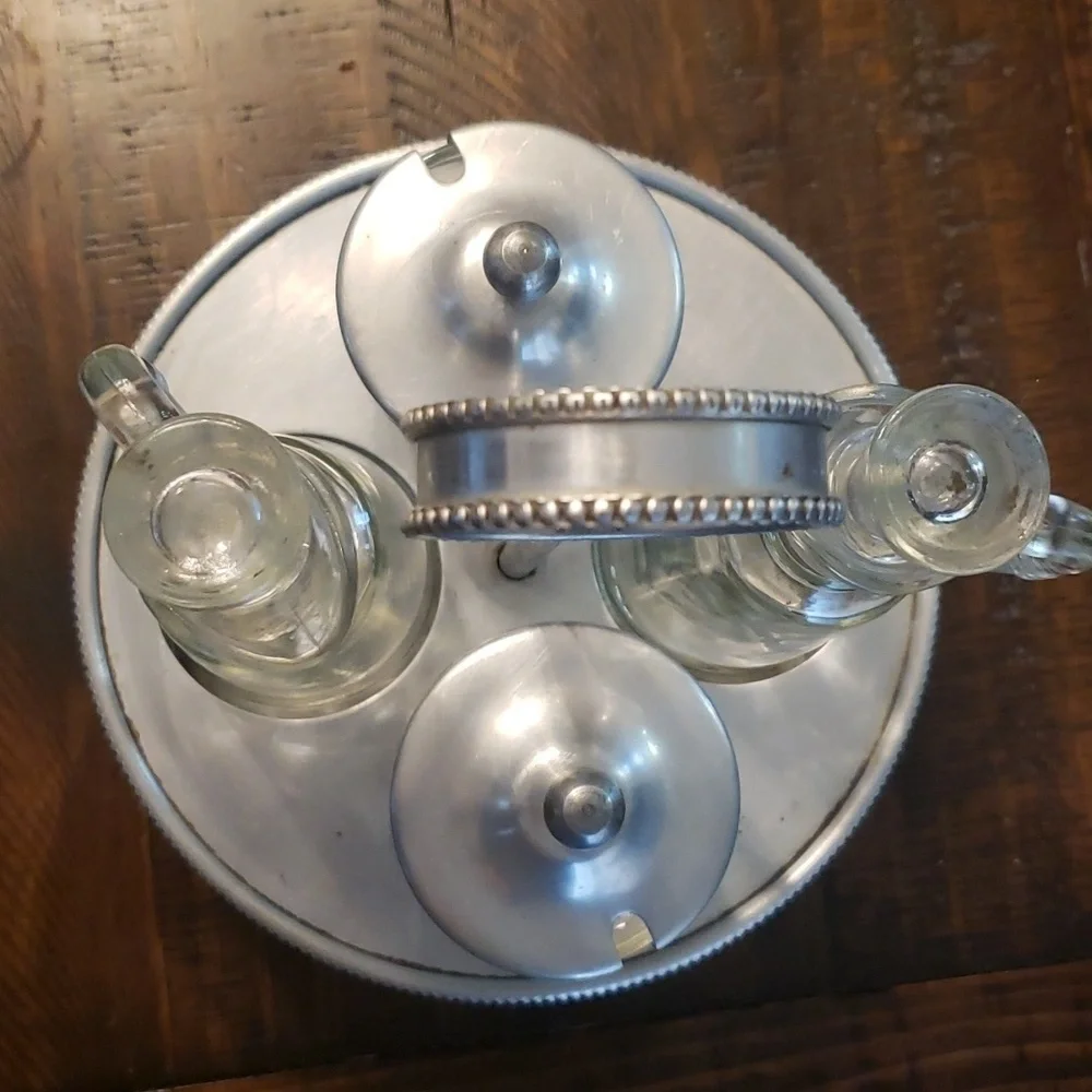 Vintage Aluminum Cruet Condiment Caddy Spinning by Buenilum